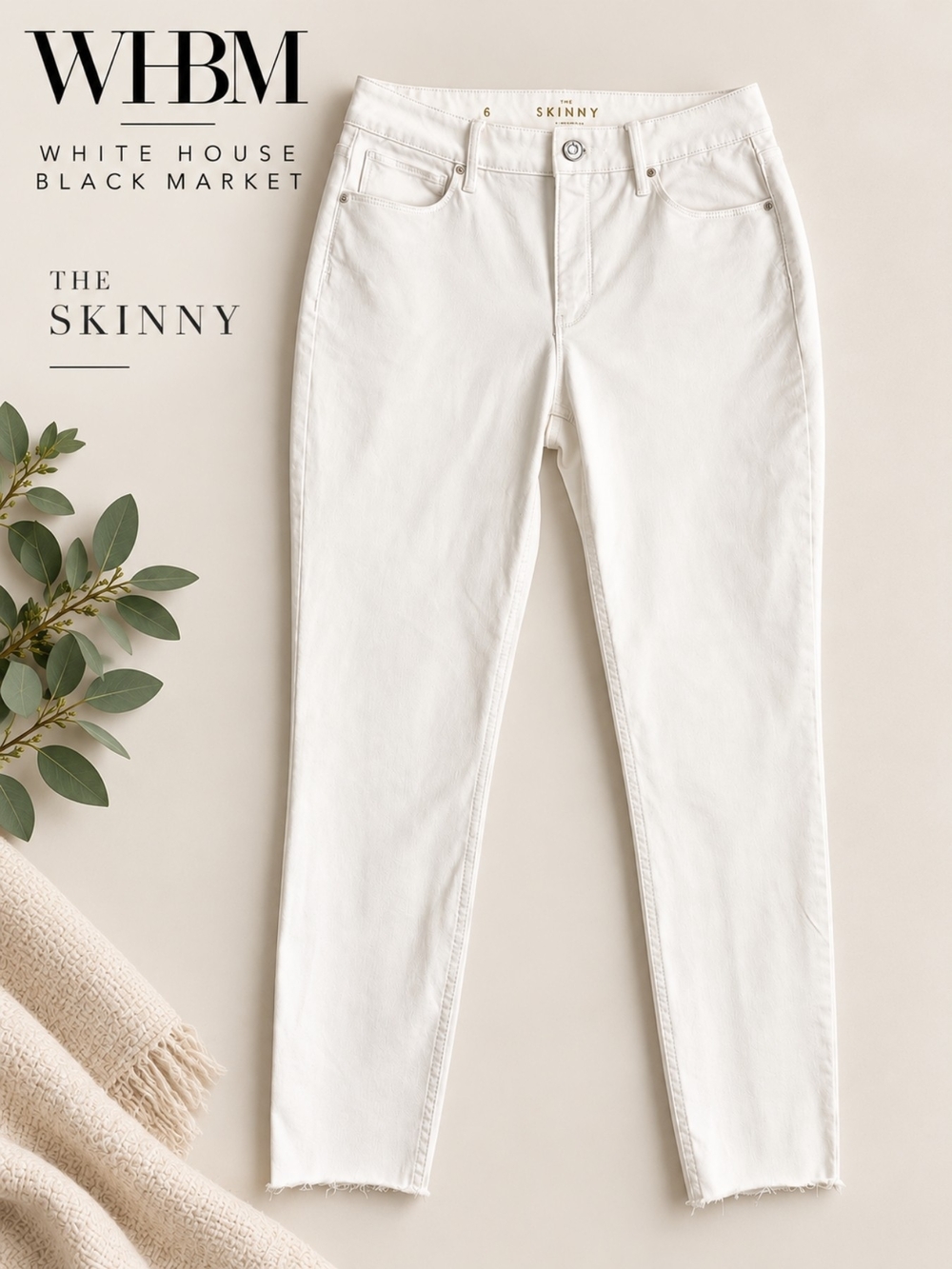 EUC WHBM Women's White Skinny Ankle Jeans, Size 6
